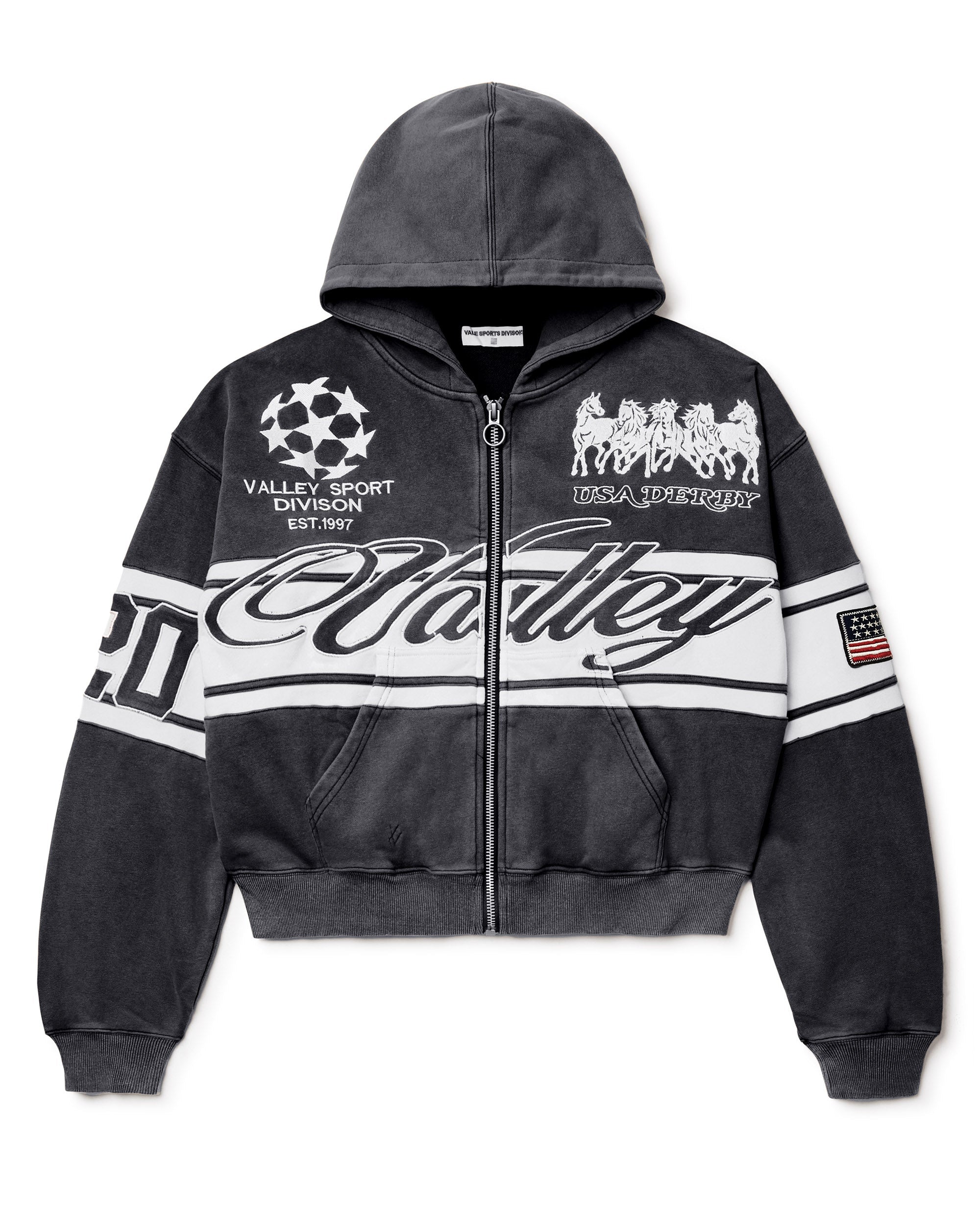 BLACK CURSIVE ZIP UP HOODIE – VALE JERSEY CITY