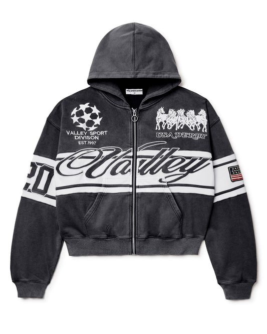 BLACK CURSIVE ZIP UP HOODIE