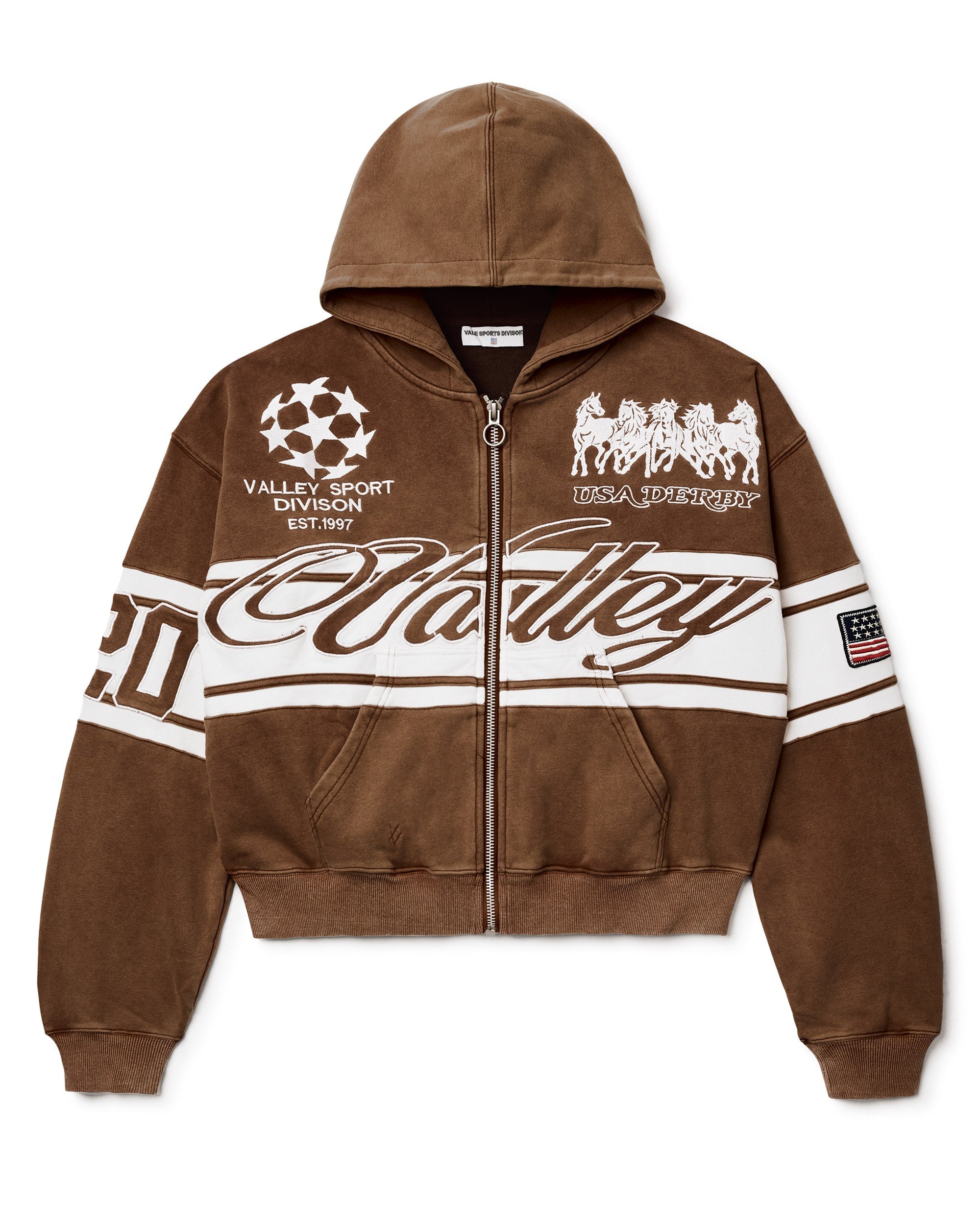 BROWN CURSIVE ZIP UP HOODIE – VALE JERSEY CITY