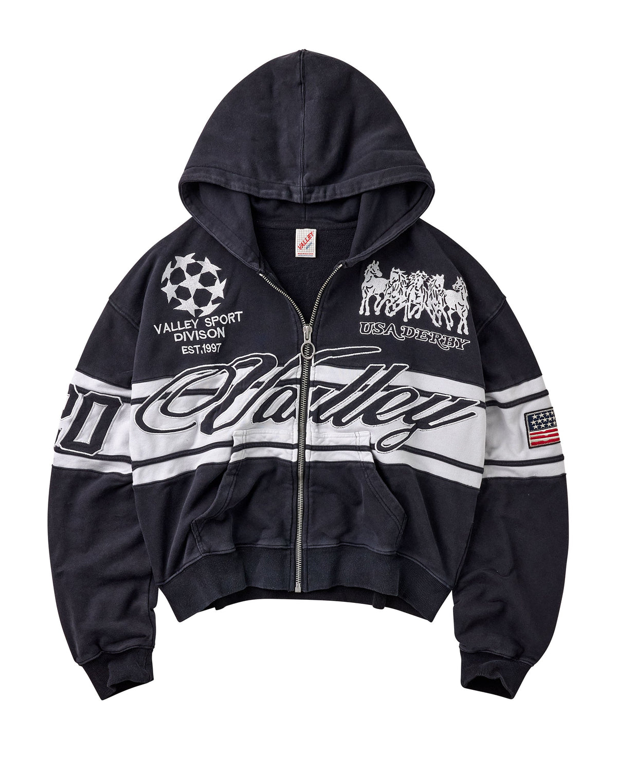 BLACK CURSIVE ZIP UP HOODIE