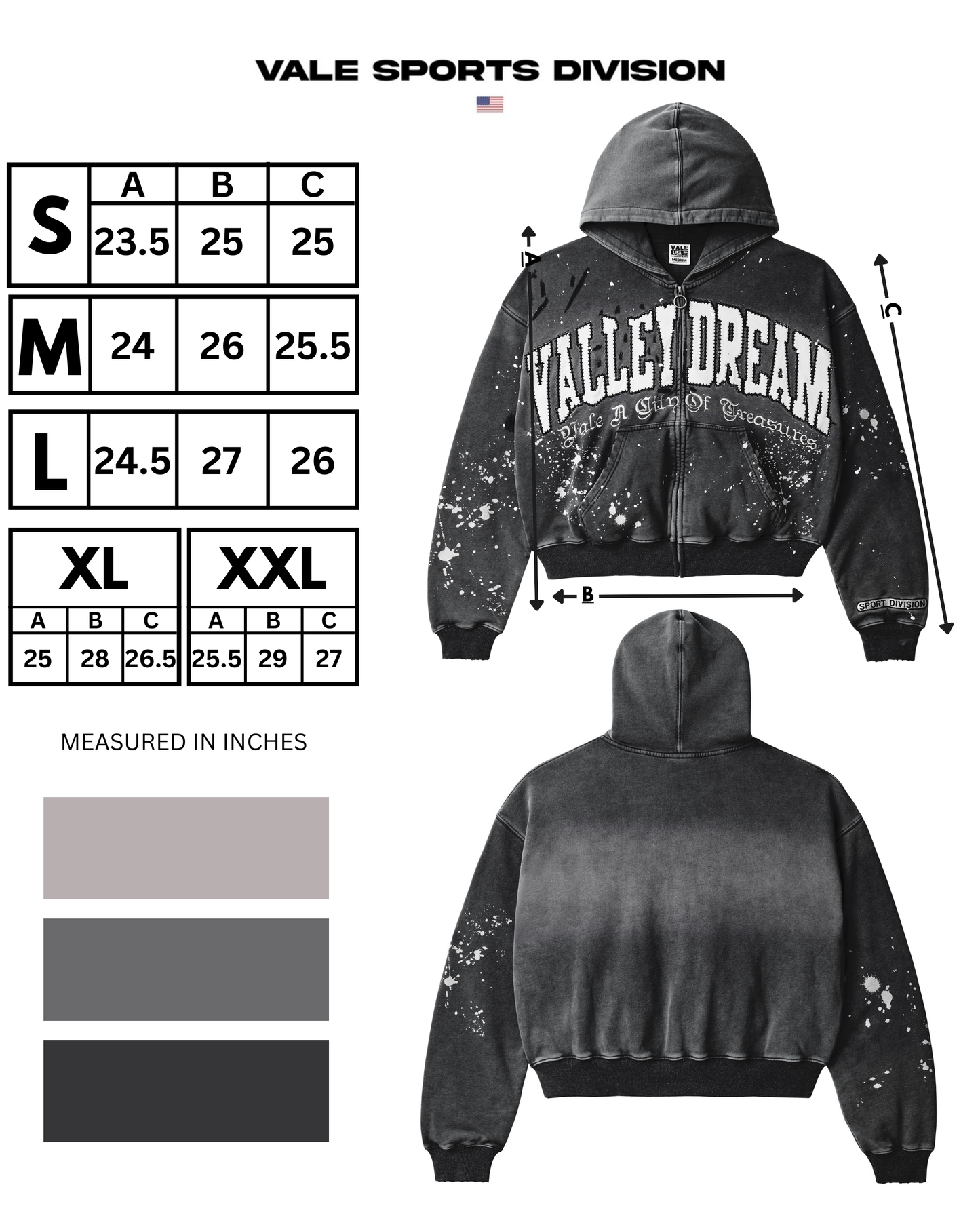 BLACK PAINT ZIP UP HOODIE – VALE JERSEY CITY