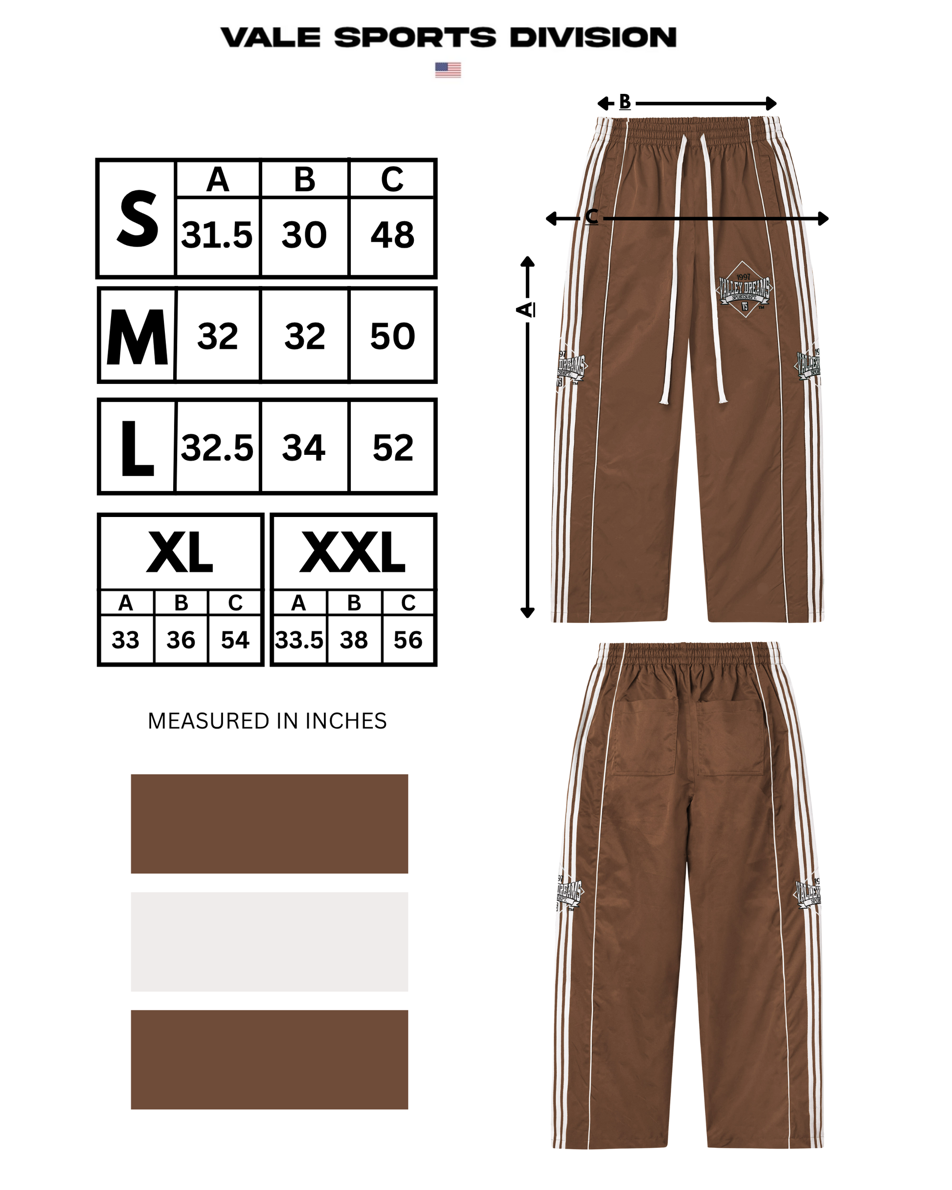 CHOCOLATE STRIPE TRACK PANTS – VALE JERSEY CITY
