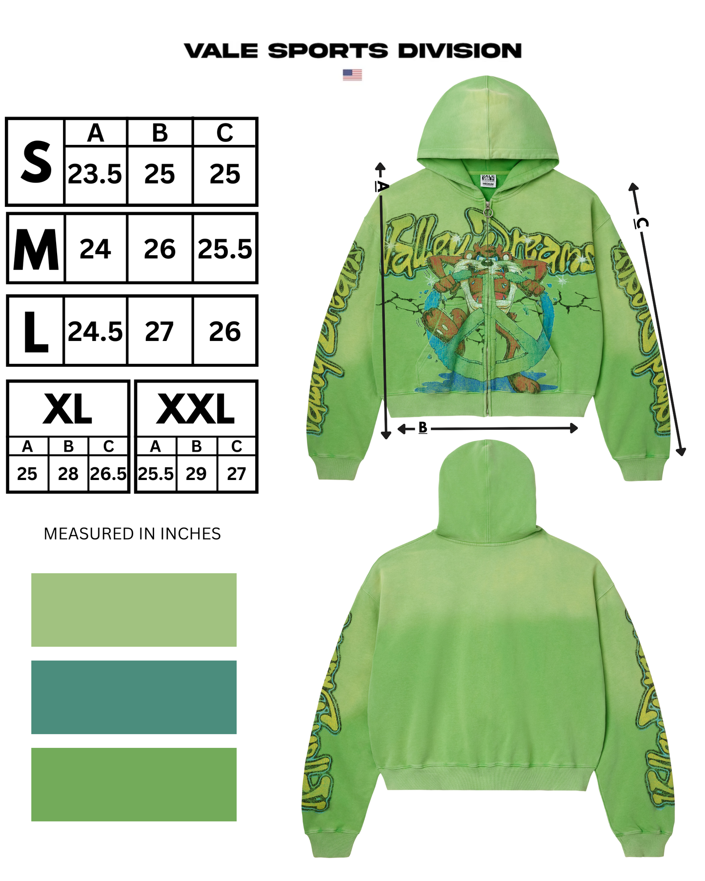 GREEN TAZ ZIP UP HOODIE