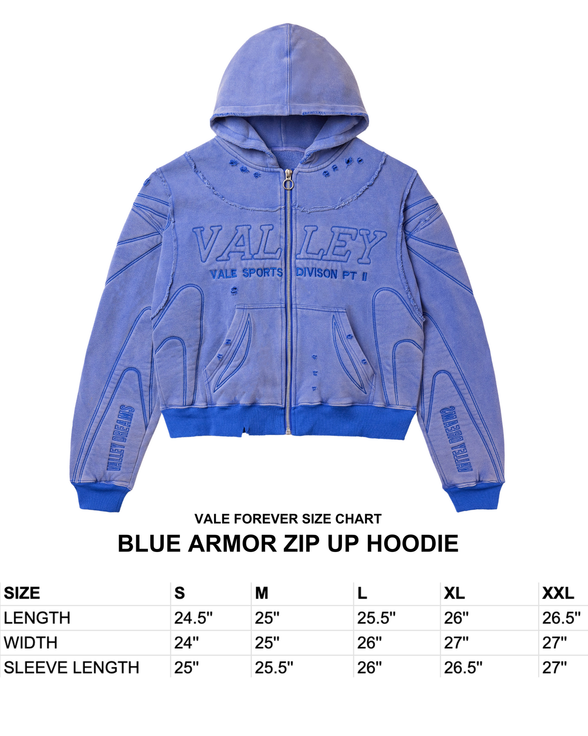 BLUE ARMOR ZIP UP HOODIE VALE JERSEY CITY