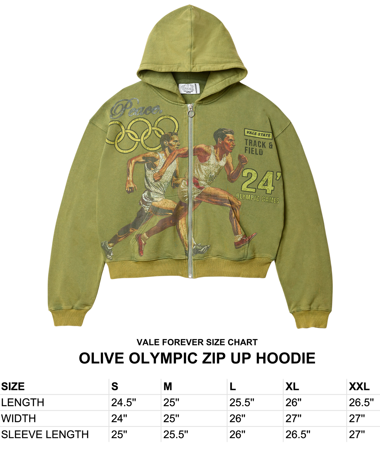 OLIVE OLYMPIC ZIP UP HOODIE
