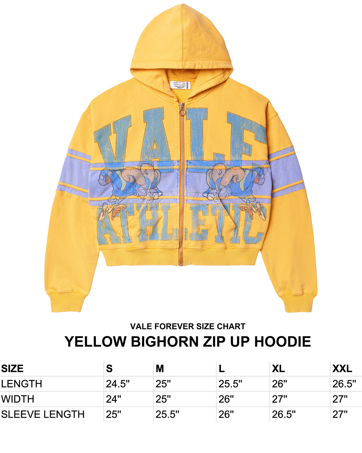 YELLOW BIGHORN ZIP UP HOODIE VALE JERSEY CITY